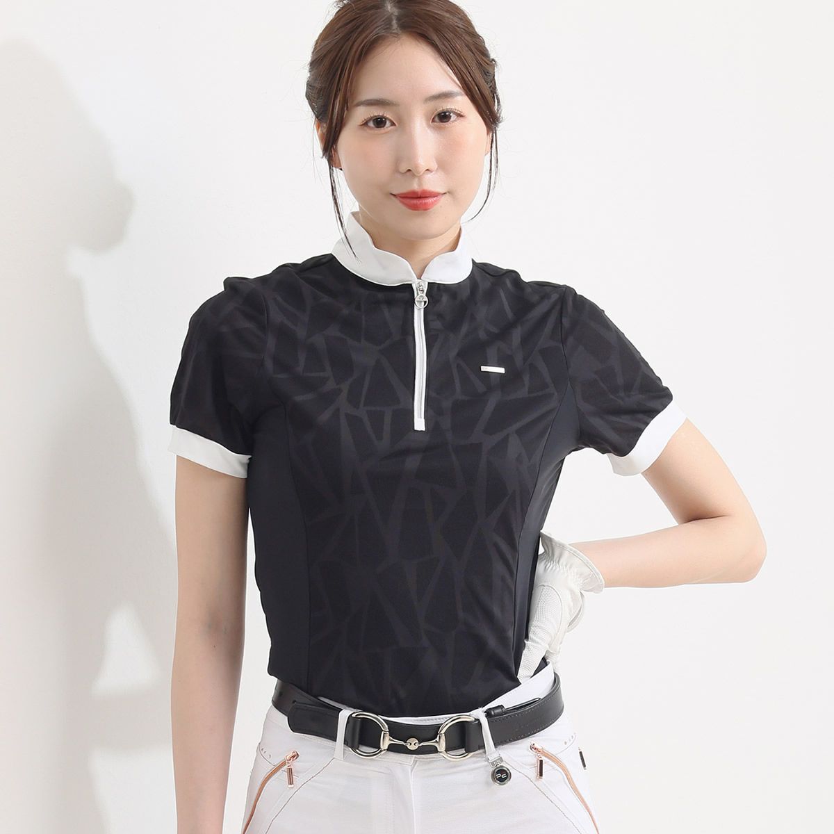 Cavallo ジャカード ハーフジップ ショーシャツ 半袖 レディース 