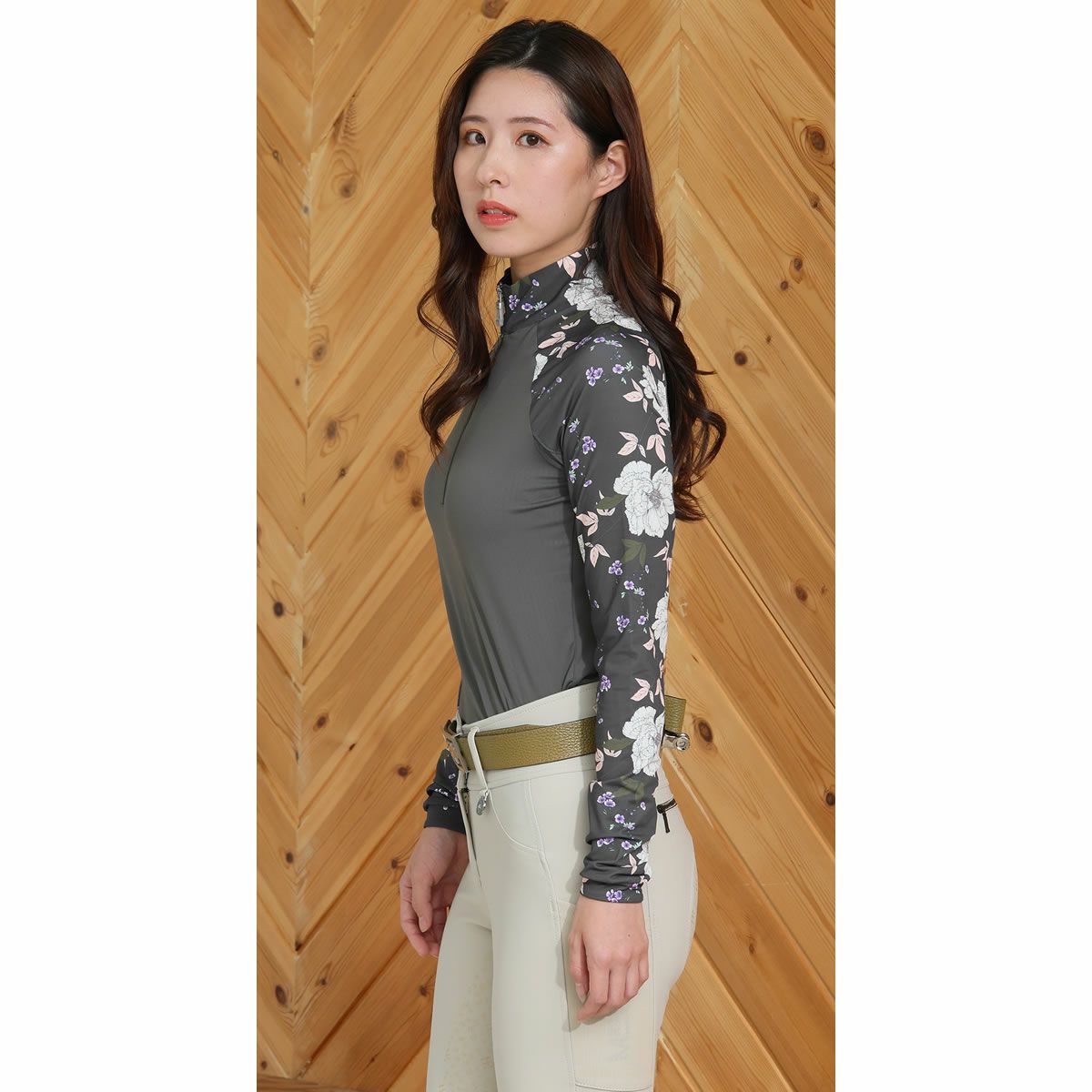 KASTEL DENMARK ガーデンローズ ラグラン UVカット ジップシャツ 長袖